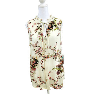 Pink Clover Floral Sleeveless Top - Off-White Pink Floral